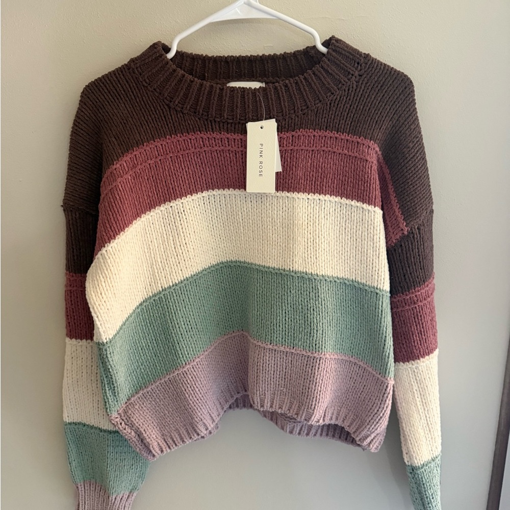 NWT Pink Rose Women's Multicolor Striped Sweater